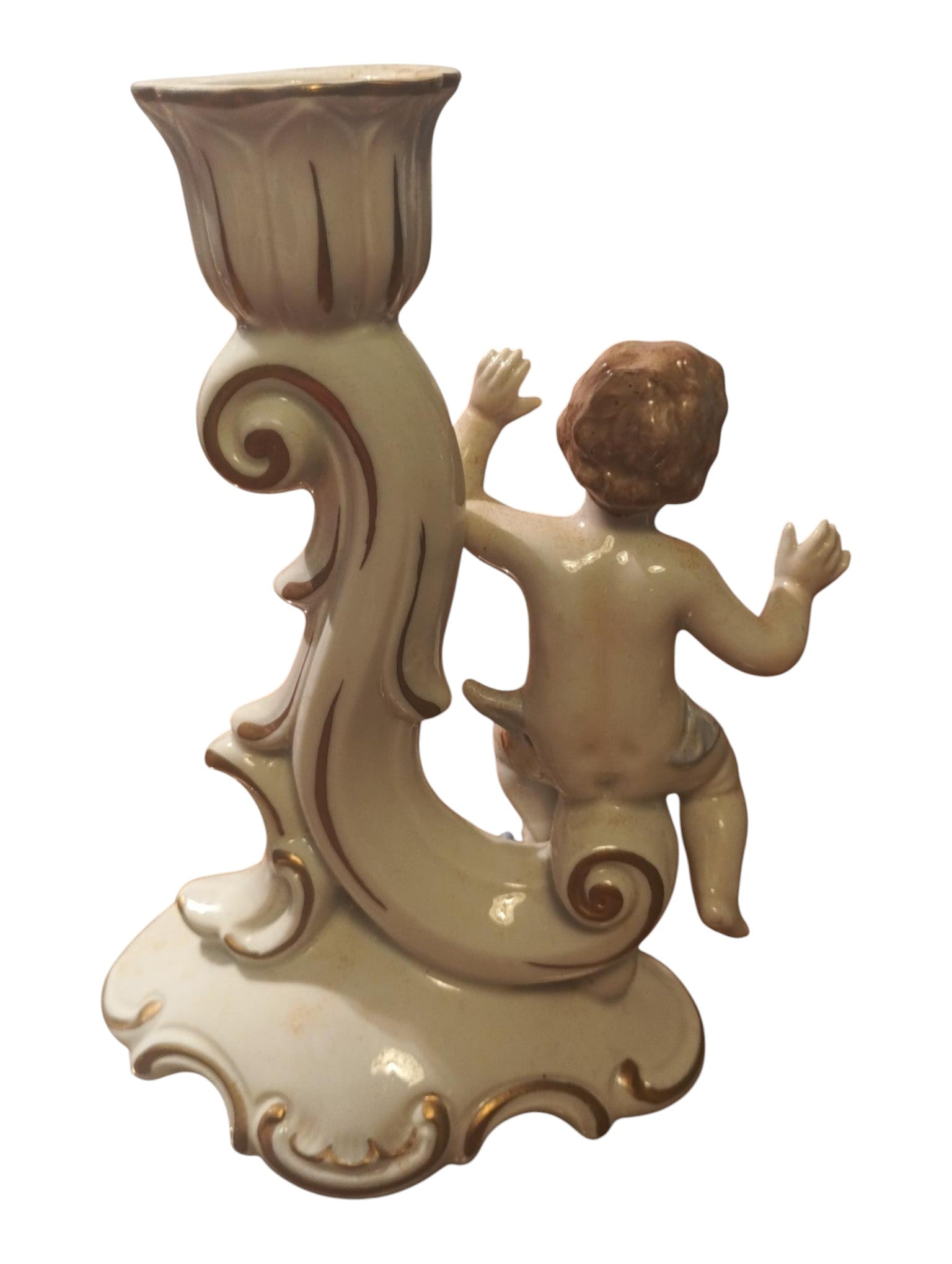 Antique Capodimonte Style Porcelain Cherub Candlestick – Gilt & Floral Details - Polo Express