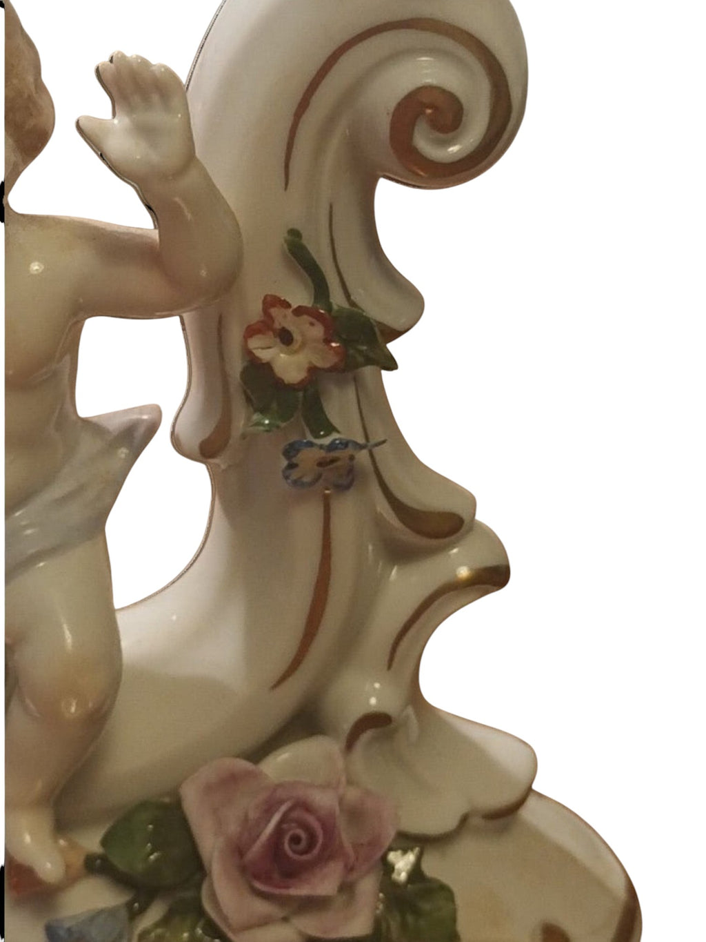 Antique Capodimonte Style Porcelain Cherub Candlestick – Gilt & Floral Details - Polo Express