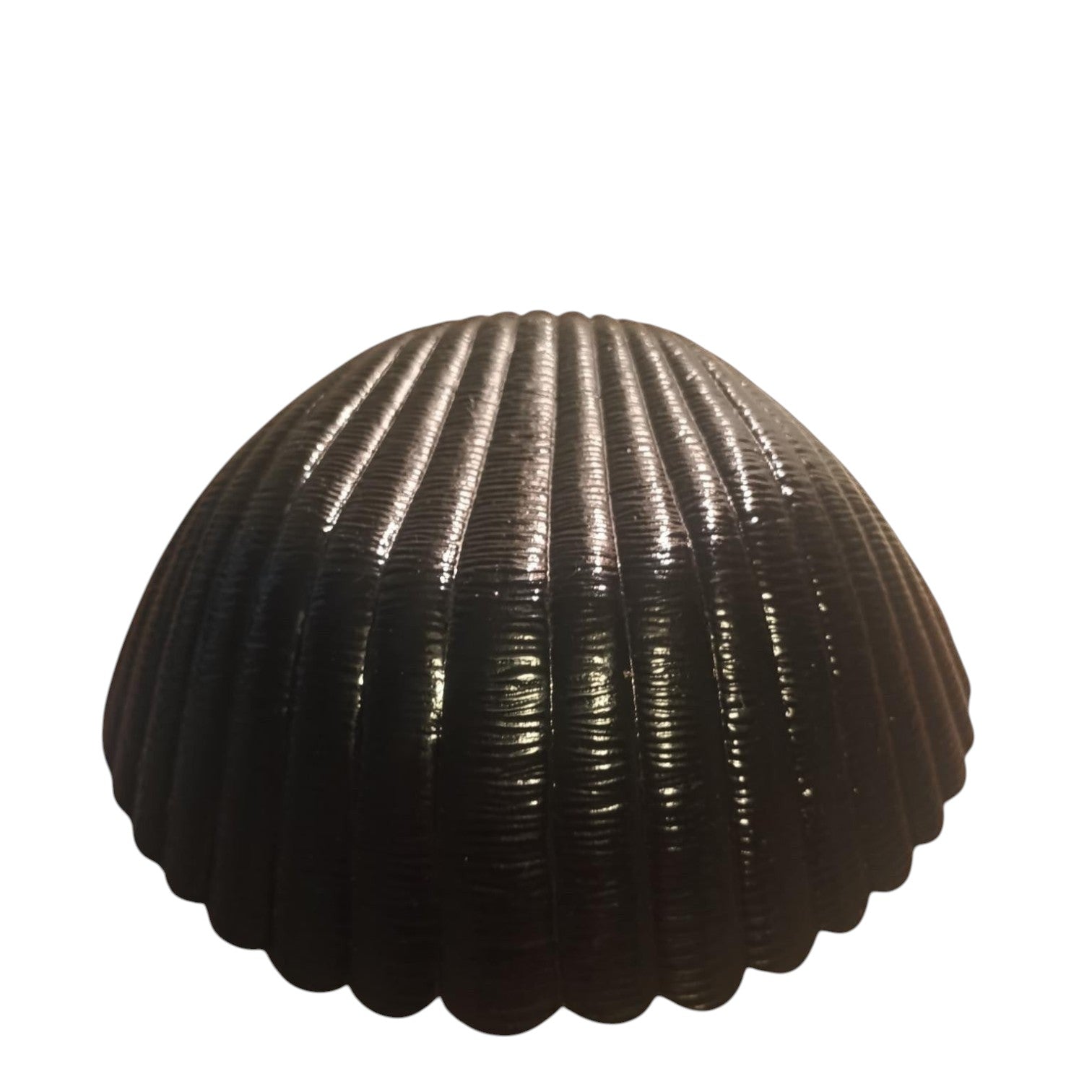 Vintage Black Amethyst Glass Shell Bowl – Mid-Century Scalloped Decorative Dish