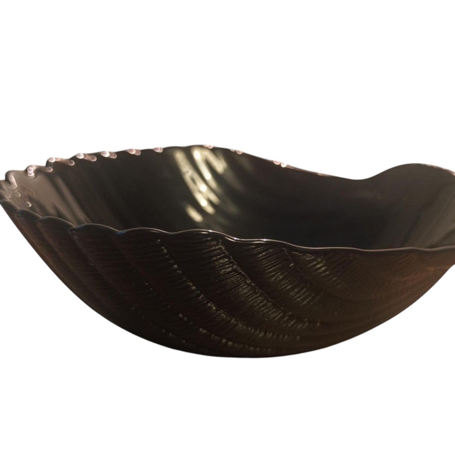 Vintage Black Amethyst Glass Shell Bowl – Mid - Century Scalloped Decorative Dish - Polo Express